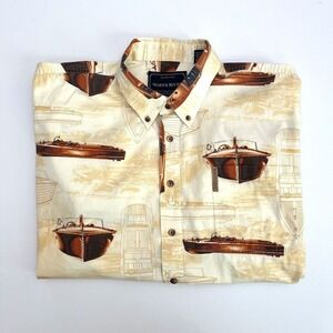 Vintage North River Boat Button Down‎ Mens Shirt, Vintage Sailing Collared D15